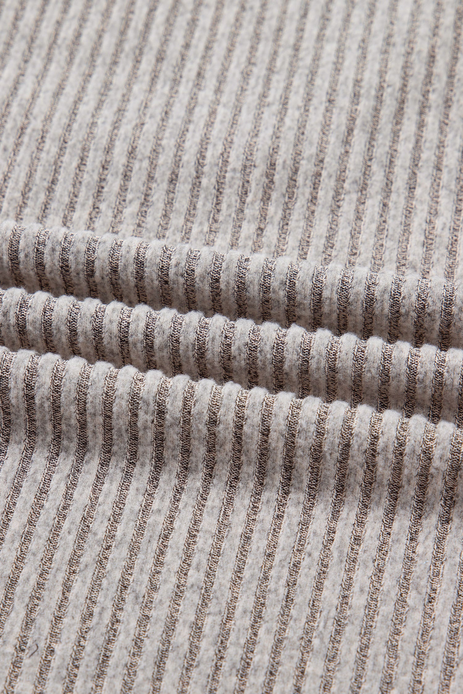 Simply Taupe Ribbed V Neck Contrast Ribbon Bow Back Drop Shoulder Long Sleeve Top