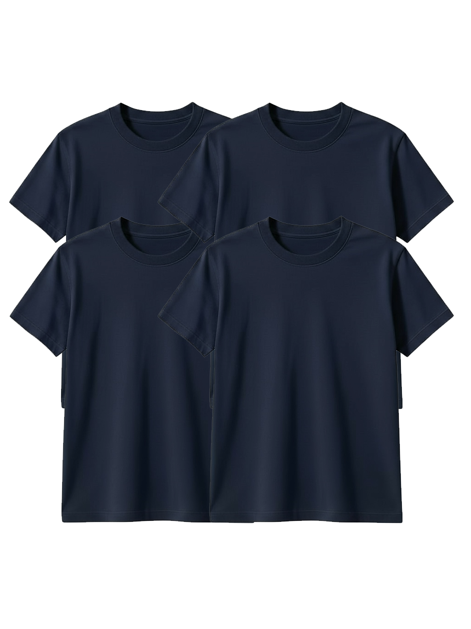OHMYLINE Men's Cotton T-Shirt, Crew Neck, Dark Blue, Regular Fit, 4Pack