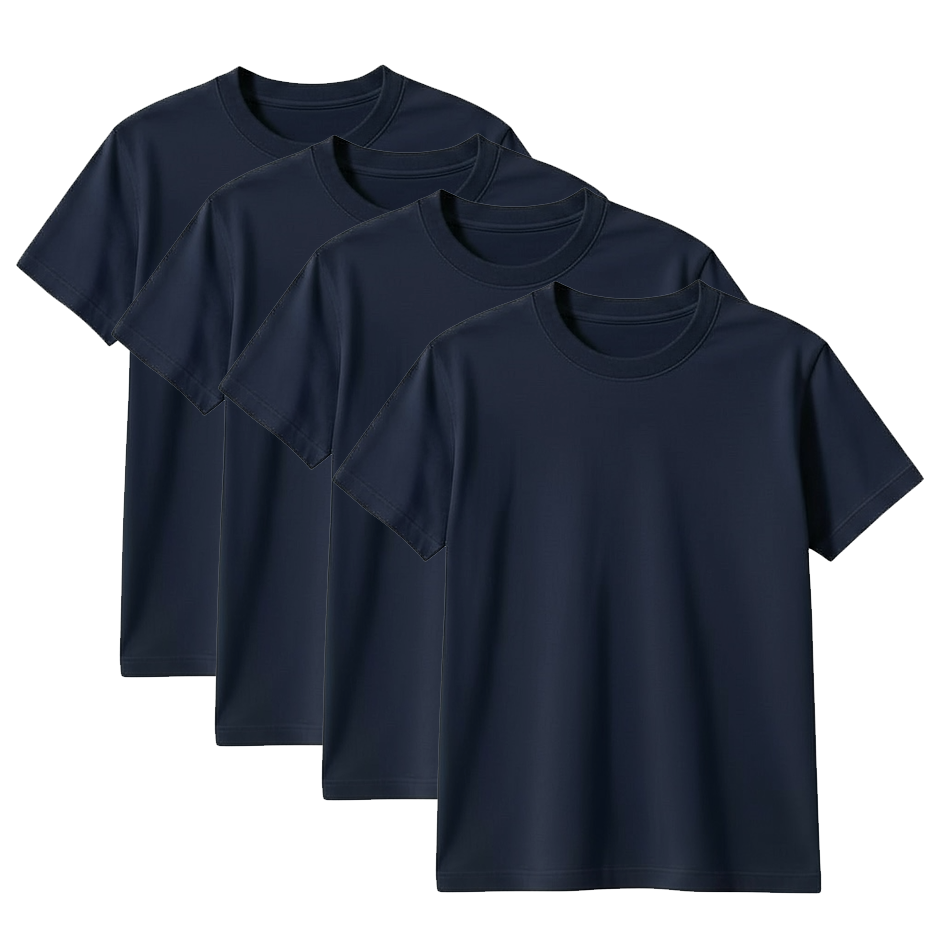 OHMYLINE Men's Cotton T-Shirt, Crew Neck, Dark Blue, Regular Fit, 4Pack