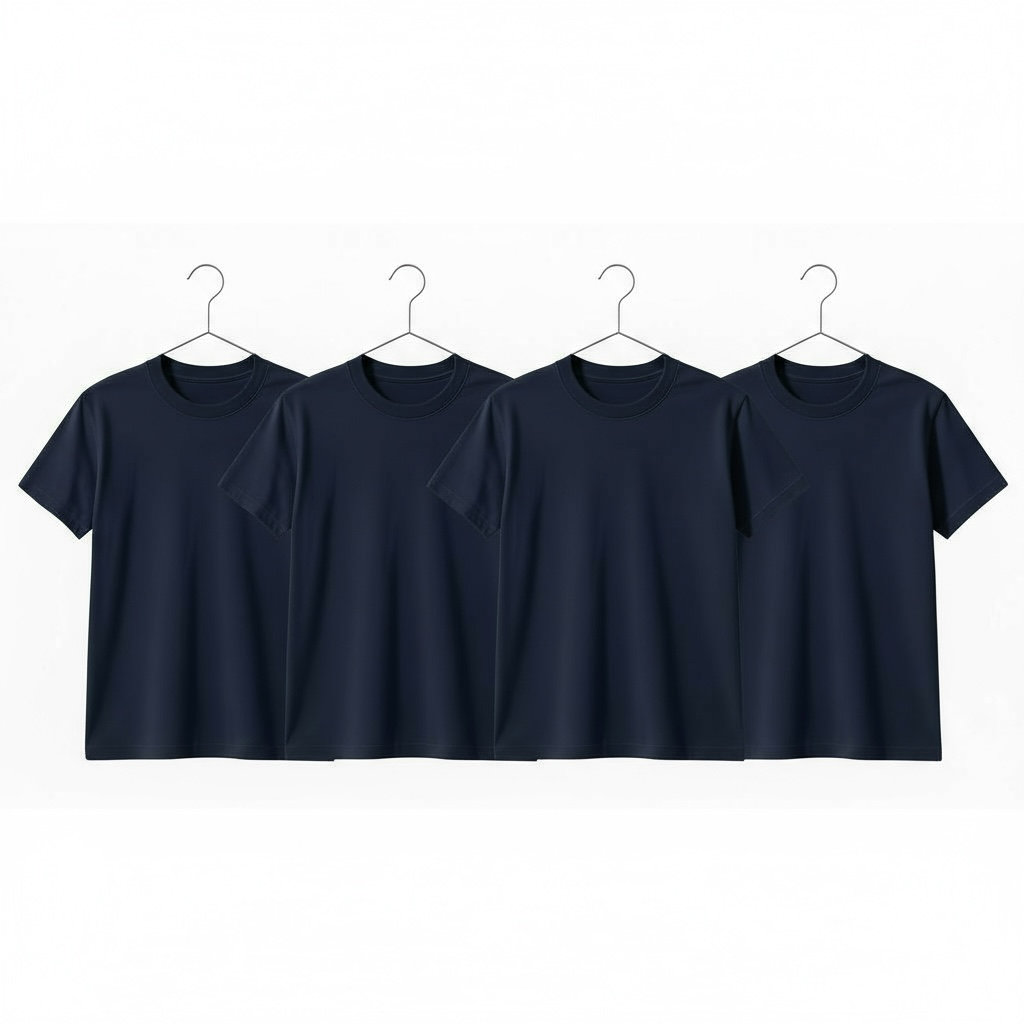 OHMYLINE Men's Cotton T-Shirt, Crew Neck, Dark Blue, Regular Fit, 4Pack